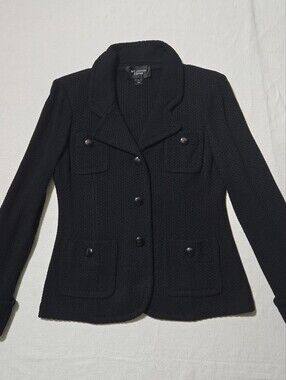 St. John Caviar Black Knit Button-Front Blazer